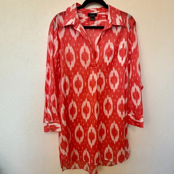 Natori shirt dress SZ Large or long tunic top Cotton long sleeve semi sheer - Picture 1 of 5